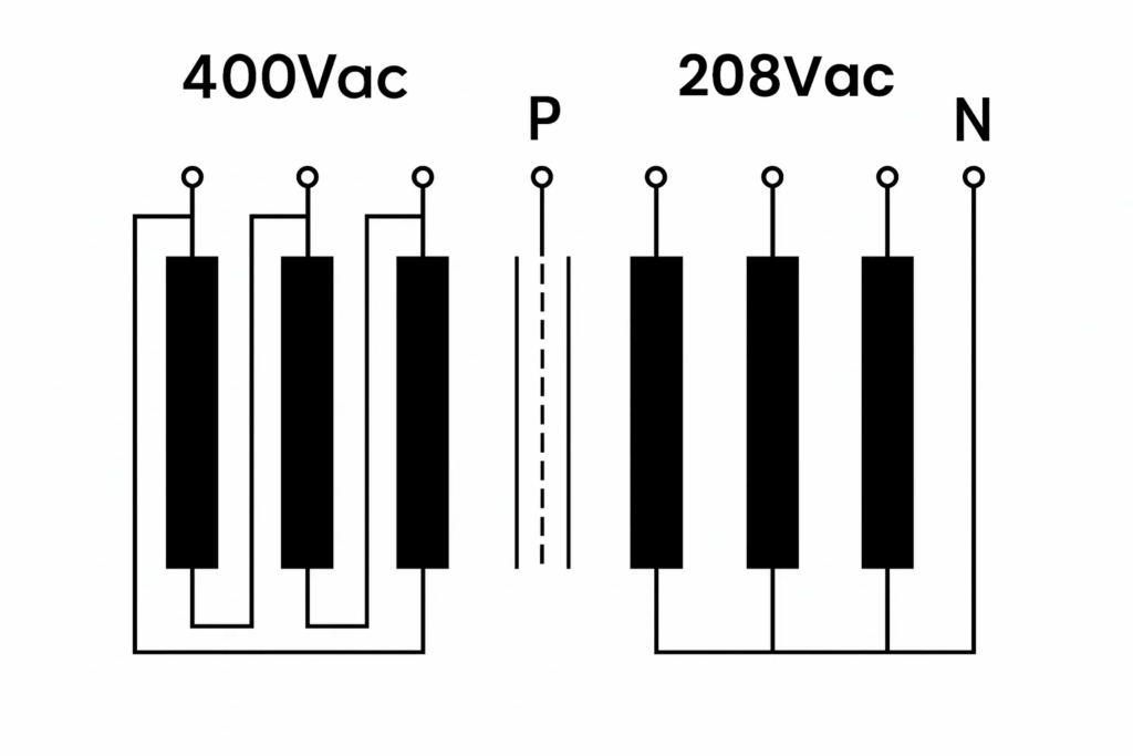 Schéma transfo 3 x 208 V
