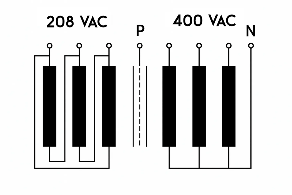 Schema Transfo triphase 208 400V